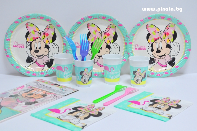 Хартиена парти чинийка Мини Маус  Фламинго 23 см, 8 бр. в опаковка