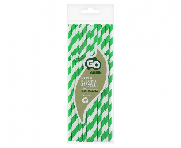 Сламки в зелено и бяло картон, 12 бр опаковка /Gd/