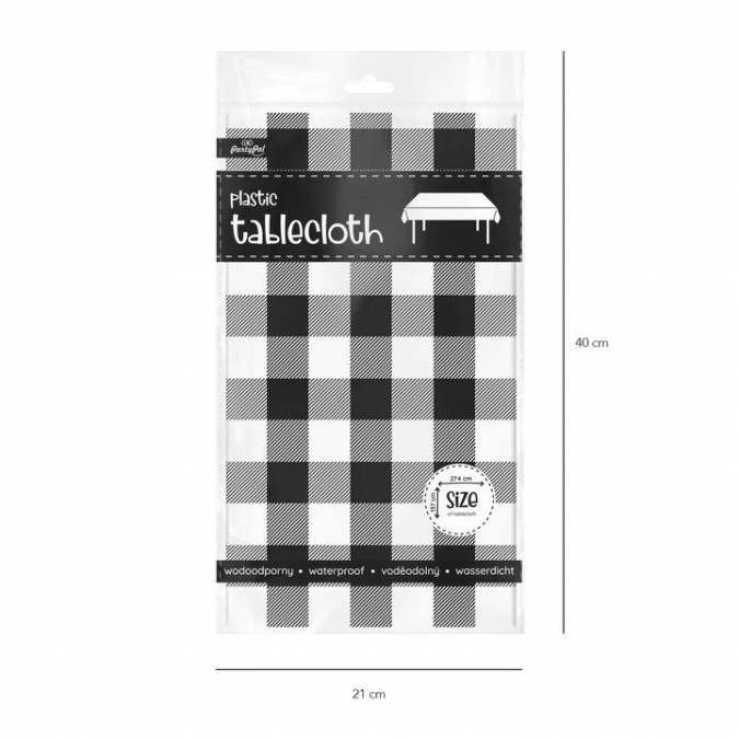 Покривка за еднократна употреба, черно и бяло каре 137х274 см /Pp/