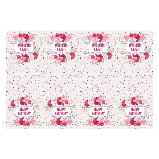 Парти покривка Рози с надпис Happy Birthday в розово 120х180 см /mb/