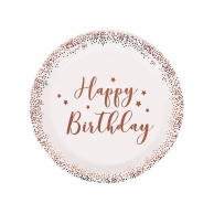 Хартиена чинийка Happy Birthday, в розово злато, 10бр. 22,5см /Km/