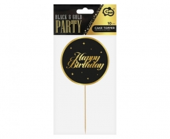 Декорация за торта в черно и златно с текст Happy Birthday /Gd/