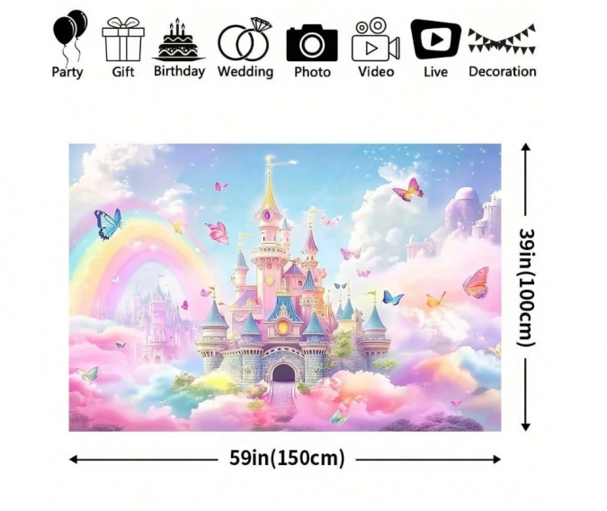 Винил за фон Замък, Принцеси, размер 150х100см /Ch/