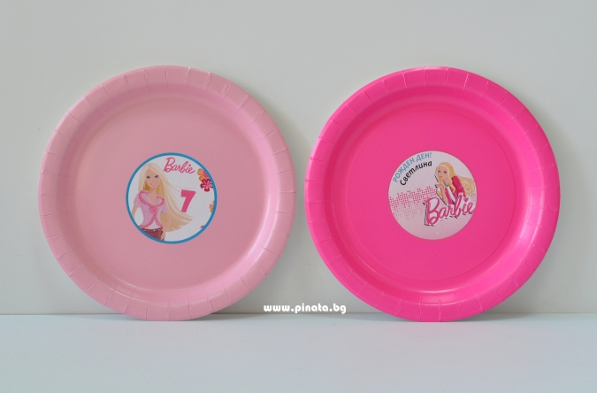 Персонализирана хартиена парти чинийка Барби, 6 бр. пакет