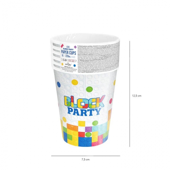 Хартиена парти чашка Лего, строителни блокчета, 220 мл, 6 бр. в опаковка /Pp/