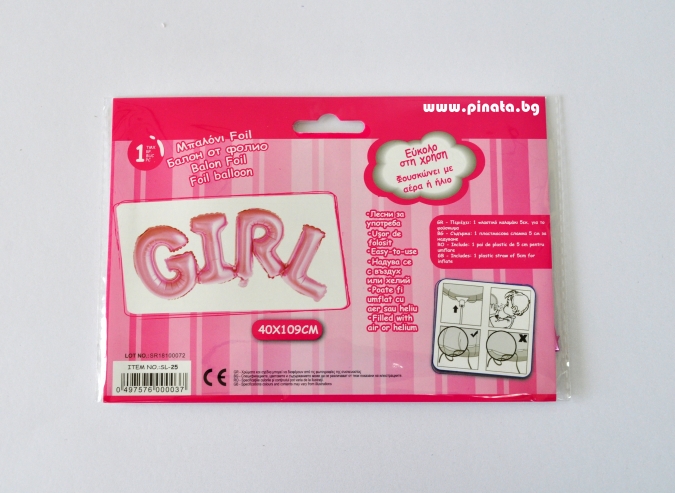 Фолиев балон букви Бебе момиче / Girl, 109х40см, цвят розов /mb/