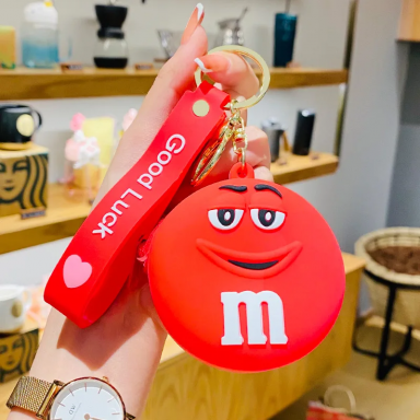 Силиконов ключодържател, портмоне, бонбон M&M, цвят червен /Tr/