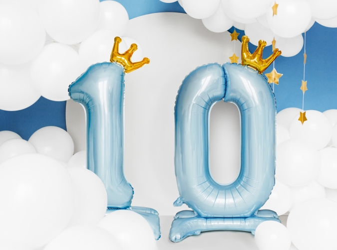 Фолиев стоящ балон цифра 1 с корона, цвят светло син, 84 см /Pd/