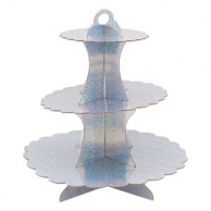 Стойка за мъфини три нива, сребърна холограмна /Gx/