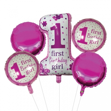 Комплект 5 бр. фолиеви балони Първи рожден ден Бебе Момиче / First Birthday Girl /mb/