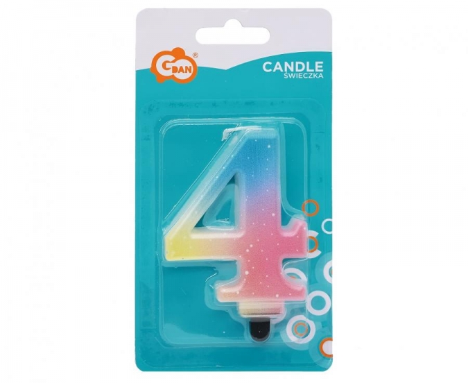 Свещичка цвят пастел дъга, цифра 4 /Gd/