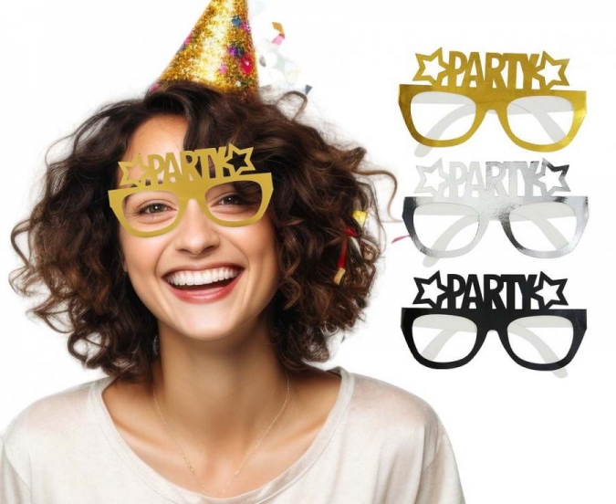 Парти очила Party в златно, сребърно и черно, 6 бр. /Gd/
