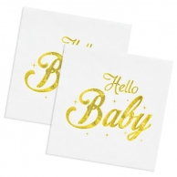 Парти салфетки златни гланц Бебе / Hello Baby,  33х33 см 16 бр. пакет /Tr/