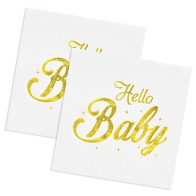 Парти салфетки златни гланц Бебе / Hello Baby,  33х33 см 16 бр. пакет /Tr/