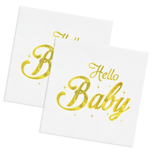 Парти салфетки златни гланц Бебе / Hello Baby,  33х33 см 16 бр. пакет /Tr/