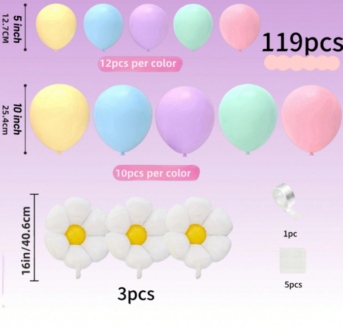 Комплект за арка 119 бр. балони цветя Маргаритки, пастелни цветове /Ch/