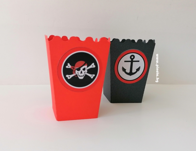 Кутийка за пуканки Пират Пиратско парти, 3 бр. в опаковка