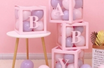 Комплект 4бр. декоративни прозрачни кутии за балони - Love, Baby, Boy, Girl ...цвят розов /Tr/