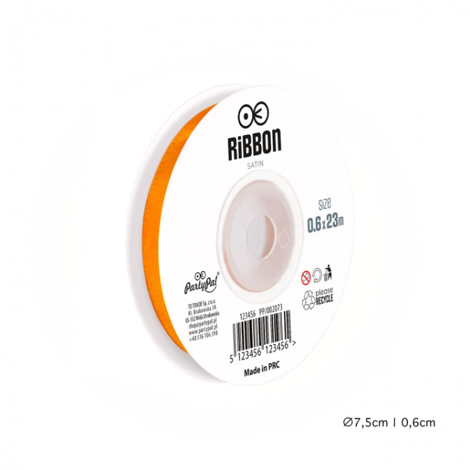 Сатенена лента, цвят орнжево неон, 0,6х23м /Pp/