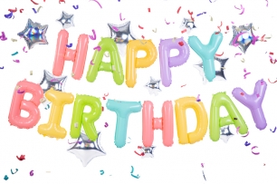 Фолиев надпис Happy Birthday различни пастелни цветове, 395х35см /Pd/