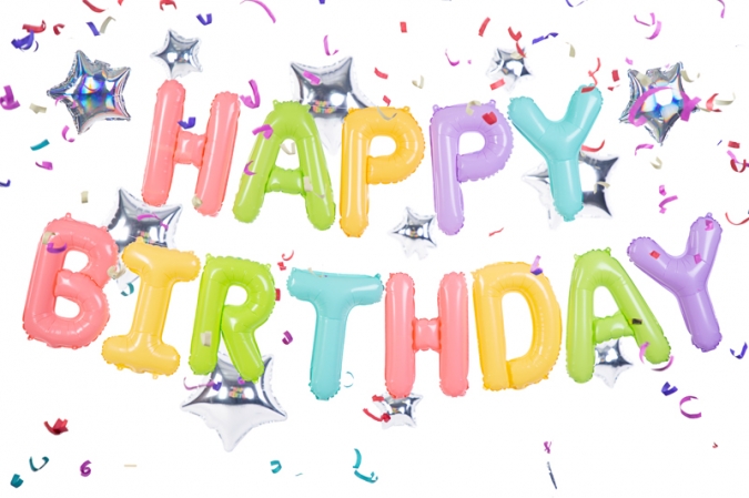 Фолиев надпис Happy Birthday различни пастелни цветове, 395х35см /Pd/