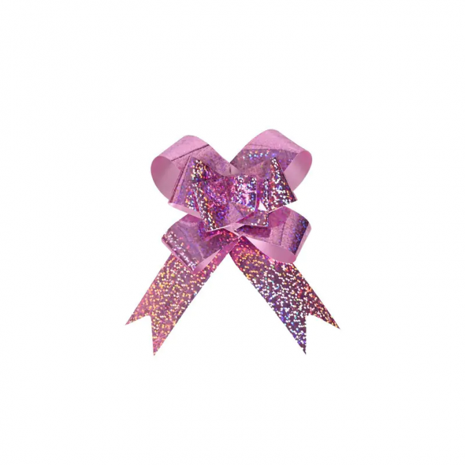 Панделка холограмна лента за подаръци с издърпване, цвят розов /Km/