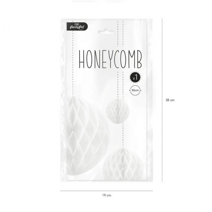 Висяща декорация - топка тип пчелна пита, ф 30 см, цвят бял  /Pp/