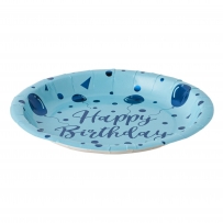 Хартиена чинийка с блестящ надпис в синьо Happy Birthday и балони, 23см 6 бр. в опаковка /mb/