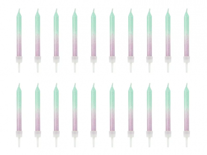 Свещички с поставки, цвят омбре, 6см, 20бр. /Pd/