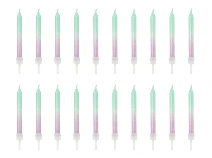 Свещички с поставки, цвят омбре, 6см, 20бр. /Pd/