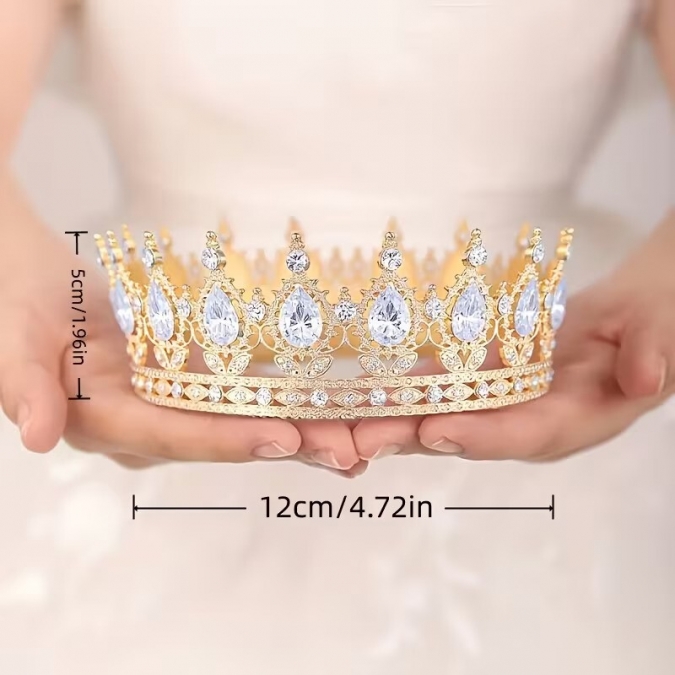 Метална корона с камъни за декорация на торта и тематични партита, цвят злато /Tm/