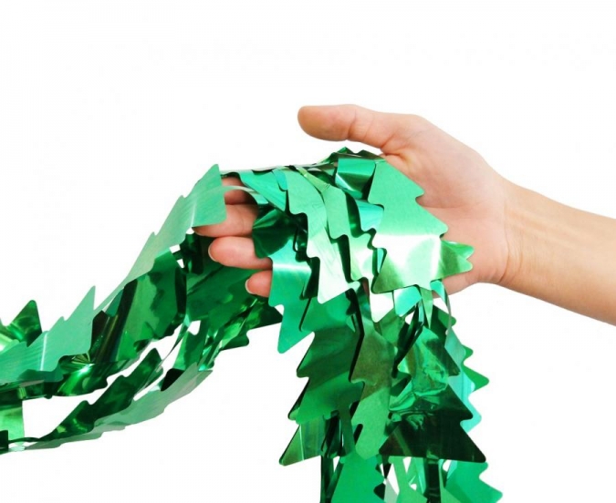 Ресни за декорация  във форма на Елхички, Коледа, /ПВЦ/ лъскави, цвят зелен 100х200см /Gd/