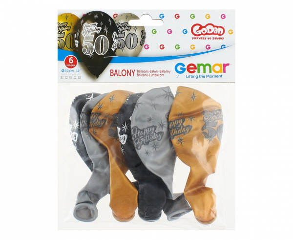 Комплект 6 бр. балони металик с печат 50 години Happy Birthday, микс цветове Gemar /Gd/