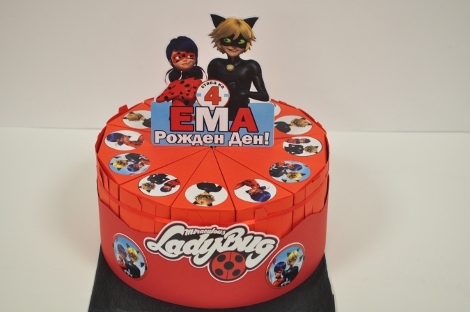 Хартиена торта с декорация и персонализация Калинката и Черния котарак