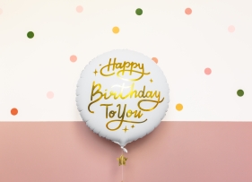 Фолиев балон бял със златен надпис Happy Birthday to you, 35 см /Pd/
