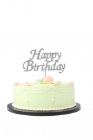 Декорация за торта с текст Happy Birthday в сребърно, 15х13см /Tr/