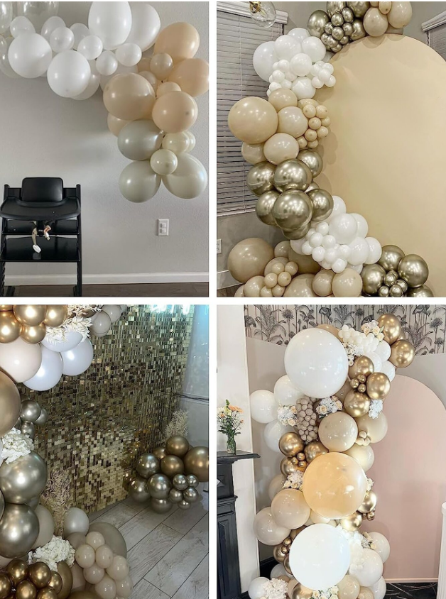 Комплект за арка 61 бр. балони в бяло, злато хром, перла и латте /Ch/