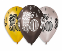 Комплект 6 бр. балони металик с печат 50 години Happy Birthday, микс цветове Gemar /Gd/