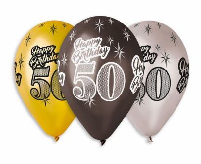Комплект 6 бр. балони металик с печат 50 години Happy Birthday, микс цветове Gemar /Gd/