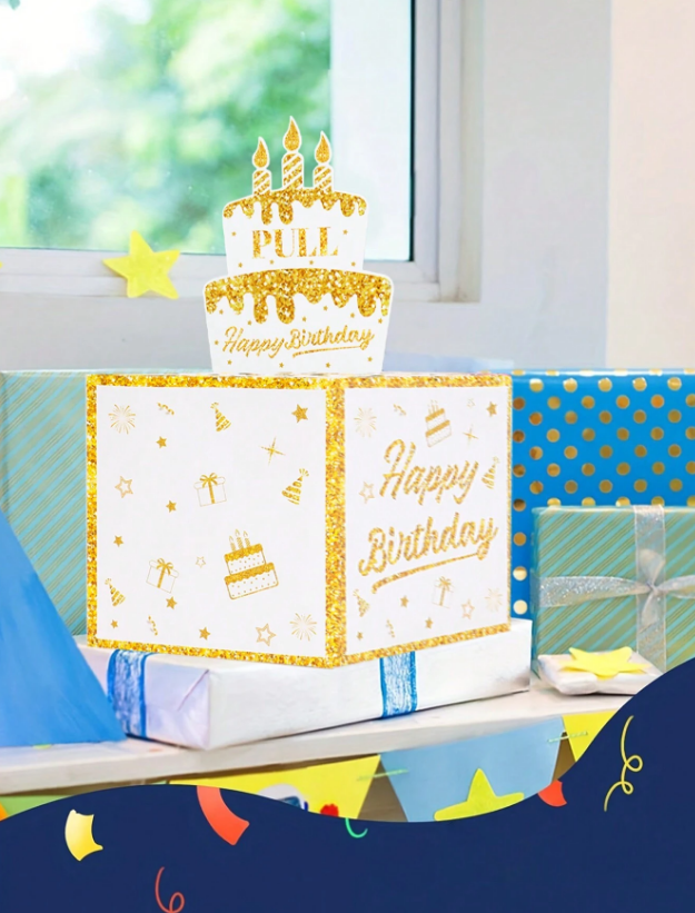 Кутия за подарък за рожден ден с изненада - пари, в бяло и златно /Ch/