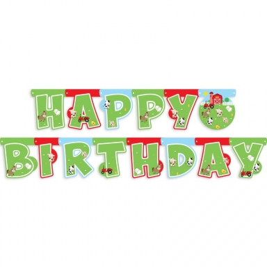 Банер гирлянд Животни от фермата, с букви Happy Birthday, 2,10 м /Tr/