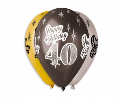 Комплект 6 бр. балони металик с печат 40 години Happy Birthday, микс цветове Gemar /Gd/
