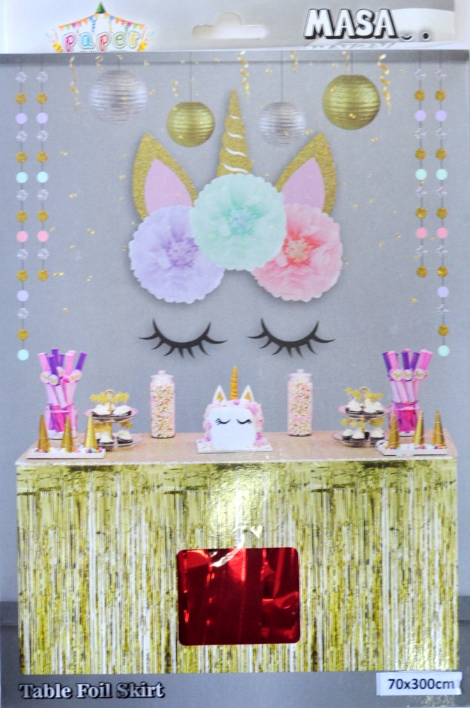 Ресни, завеса за декорация на маса /ПВЦ/ лъскави, цвят розово злато 70х300см