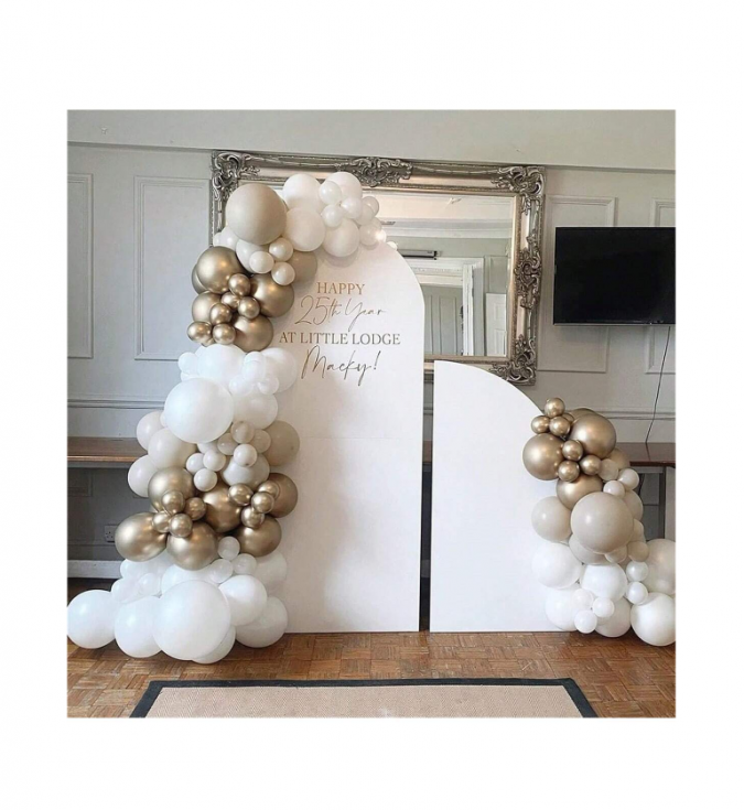 Комплект за арка 60 бр. балони в бяло, шампанско, латте и хром /Ch/