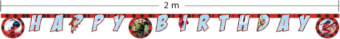 Банер с текст Happy Birthday Калинката и Черния котарак, 2,00 м дължина /Gd/