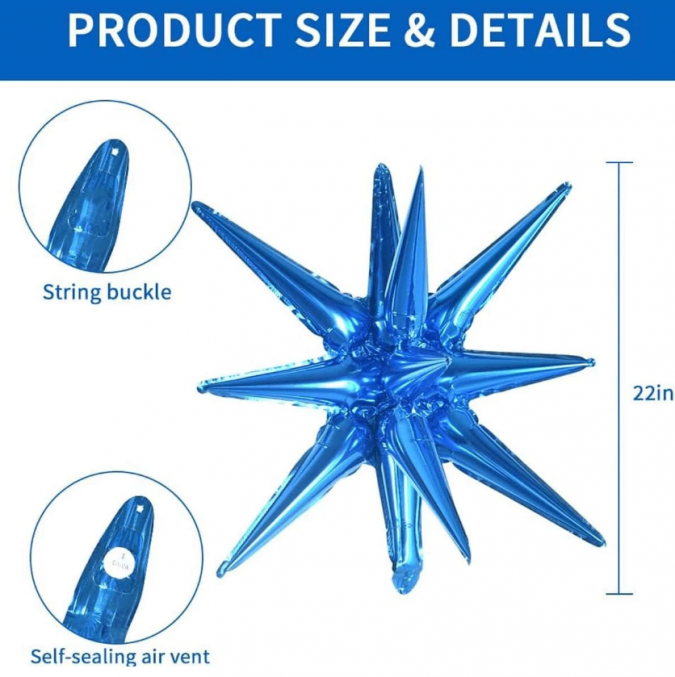 Фолиев балон 3D звезда, цвят син, 55см, 2 бр. в пакет /Ch/