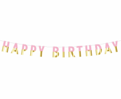 Банер гирлянд за декорация с текст Happy  Birthday / Рожден ден, 1,60 м дължина, цвят розов и злато /Gd/