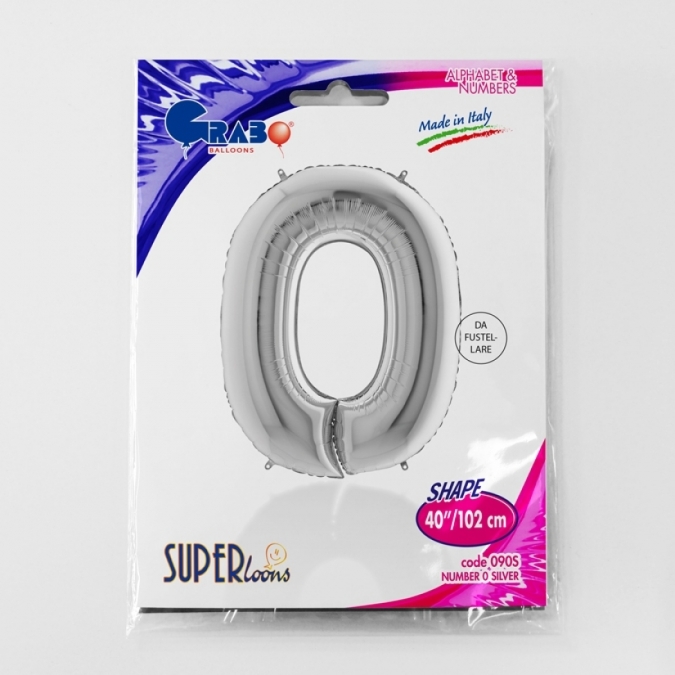 Фолиев балон цифра 0, цвят сребро, 102см Grabo Италия