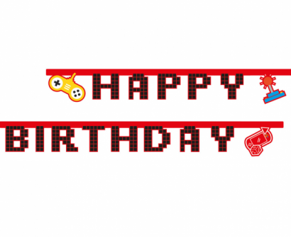 Банер гирлянд с текст Happy Birthday, Плейстейшън, джойстик, игра, 2,00 м /Gd/