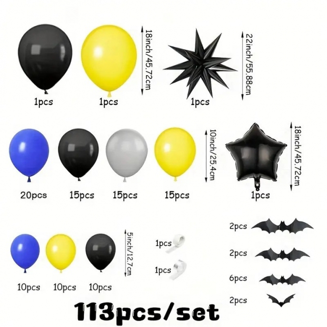 Комплект 113 бр. латексови и фолиеви балони Батман /Tm/